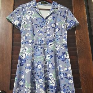 40's Inspired Blue Floral Midi Dress